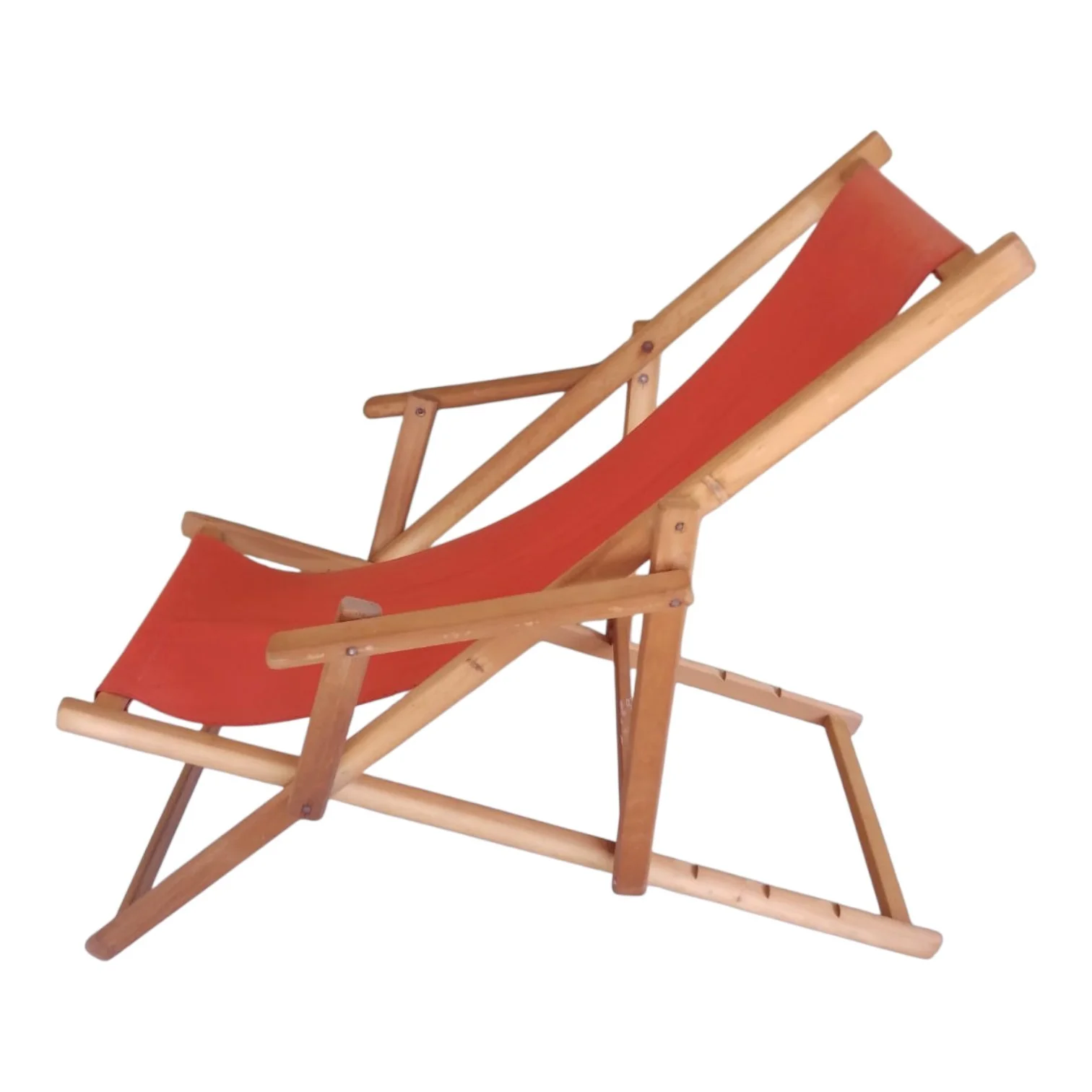 Reposera de madera y tela plegable roja