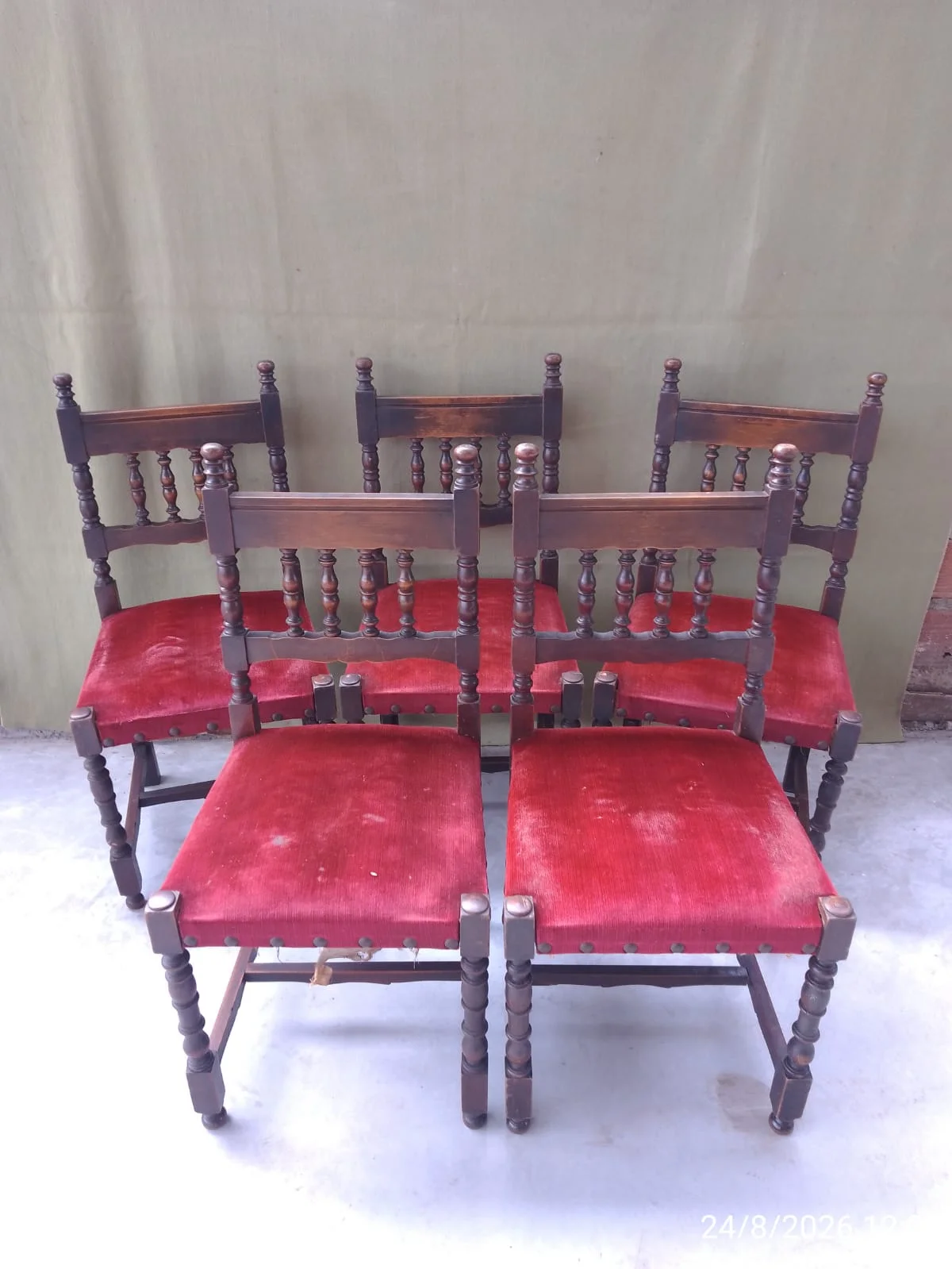 Juego 6 Sillas Estilo Español madera y pana — foto 4