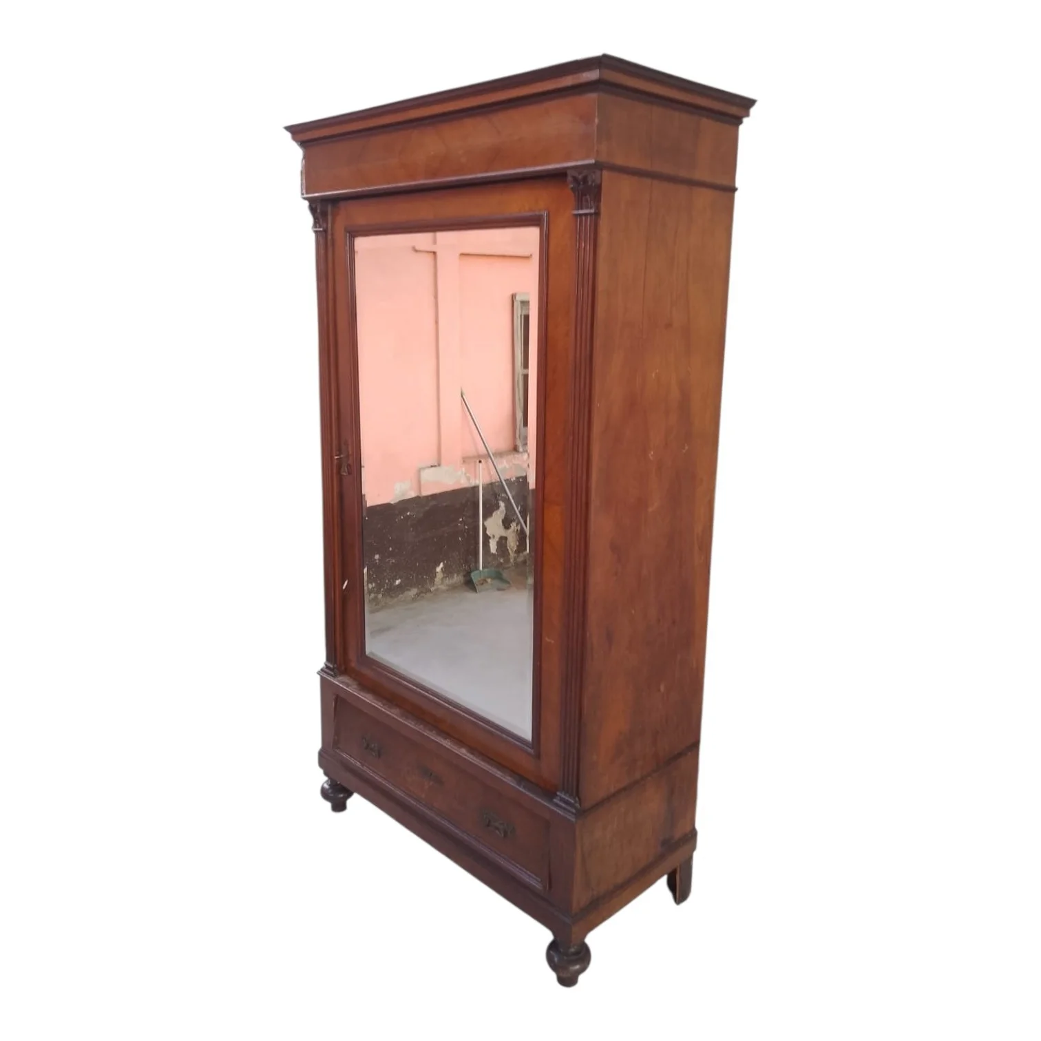 Ropero antiguo de madera maciza 1 cajón y espejo — foto 3