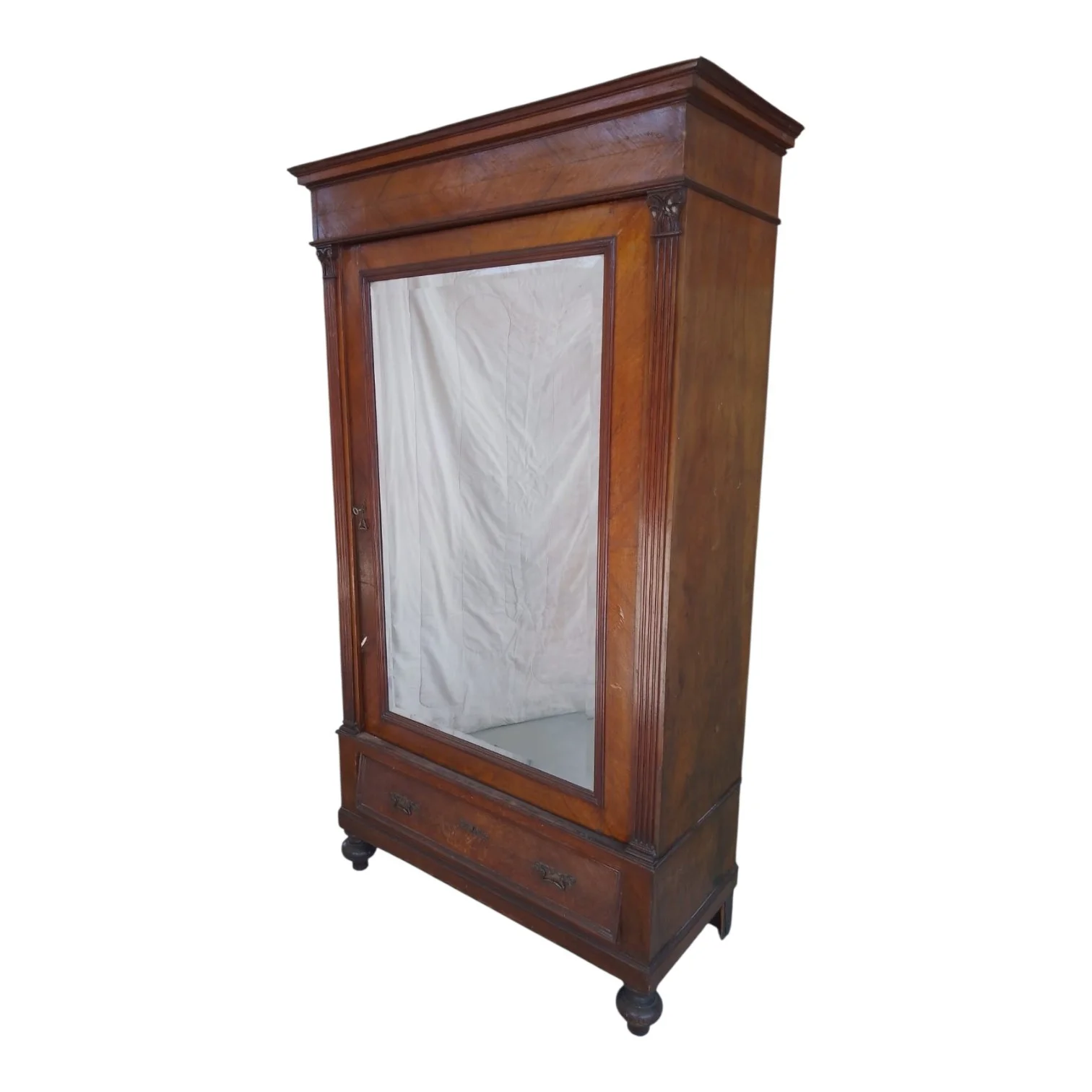 Ropero antiguo de madera maciza 1 cajón y espejo