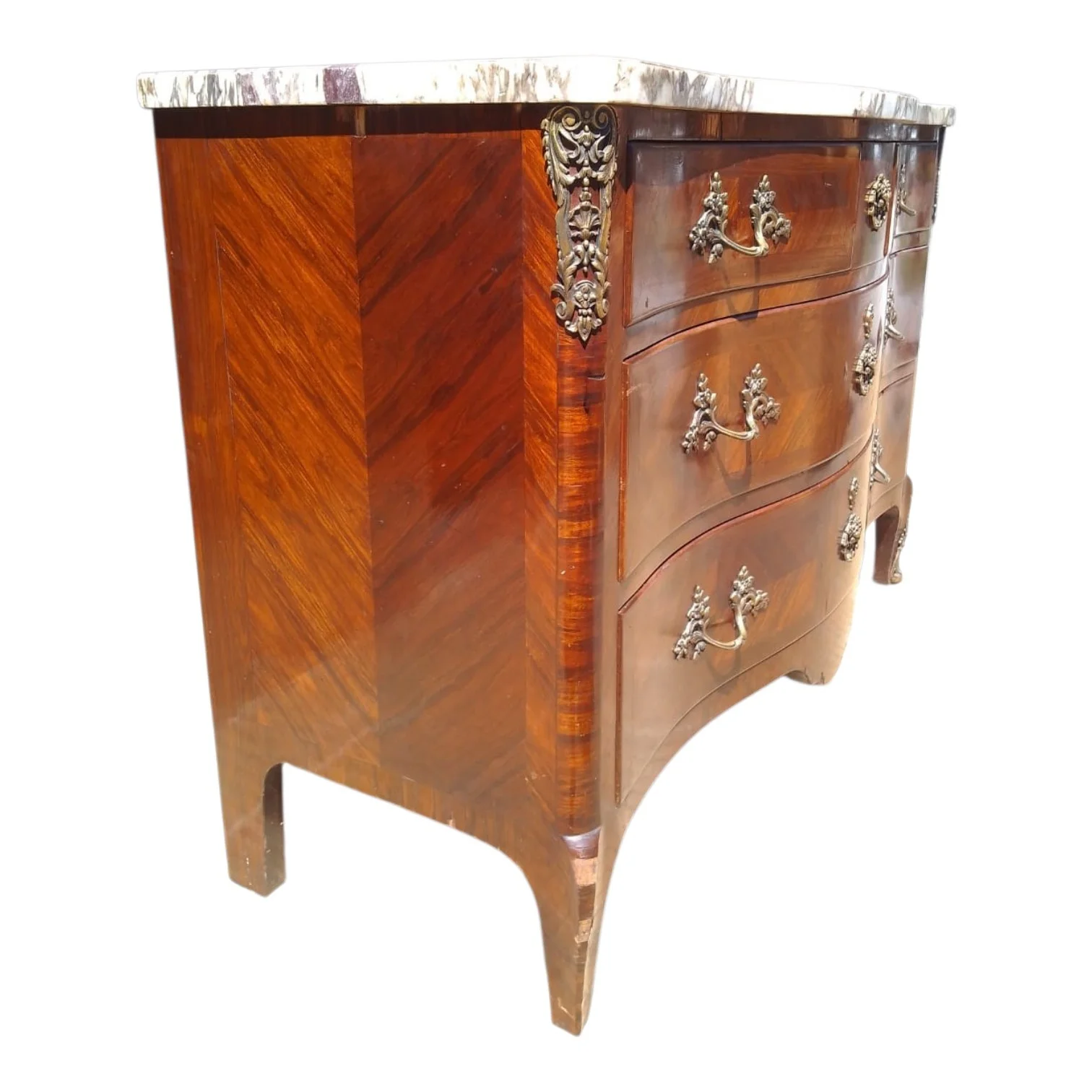 Cómoda francesa antigua estilo Luis XV madera y mármol — foto 3