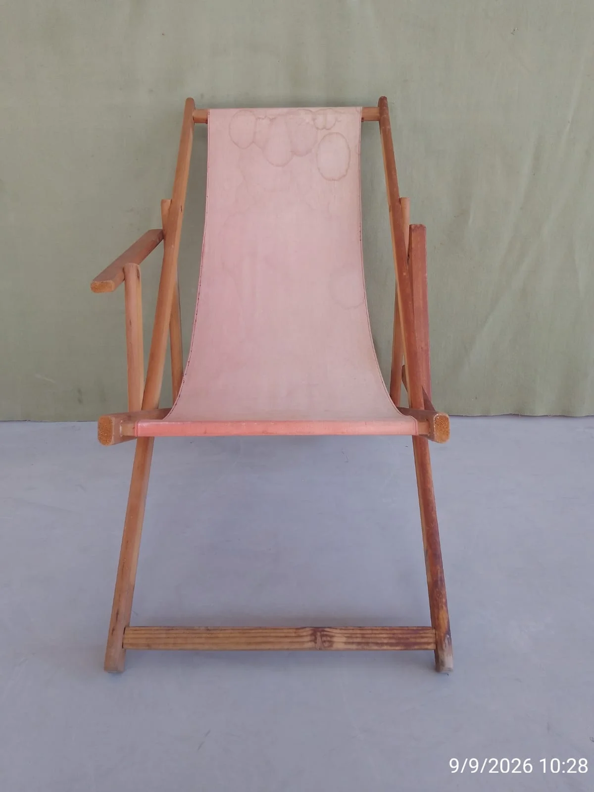 Reposera plegable de madera y tela naranja — foto 3
