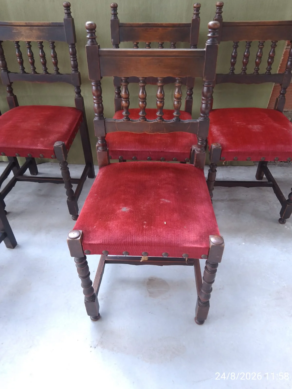 Juego 6 Sillas Estilo Español madera y pana — foto 10