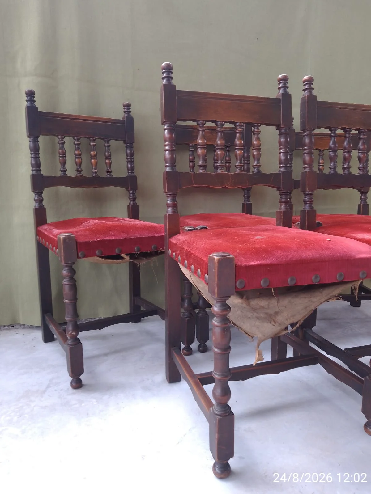 Juego 6 Sillas Estilo Español madera y pana — foto 5