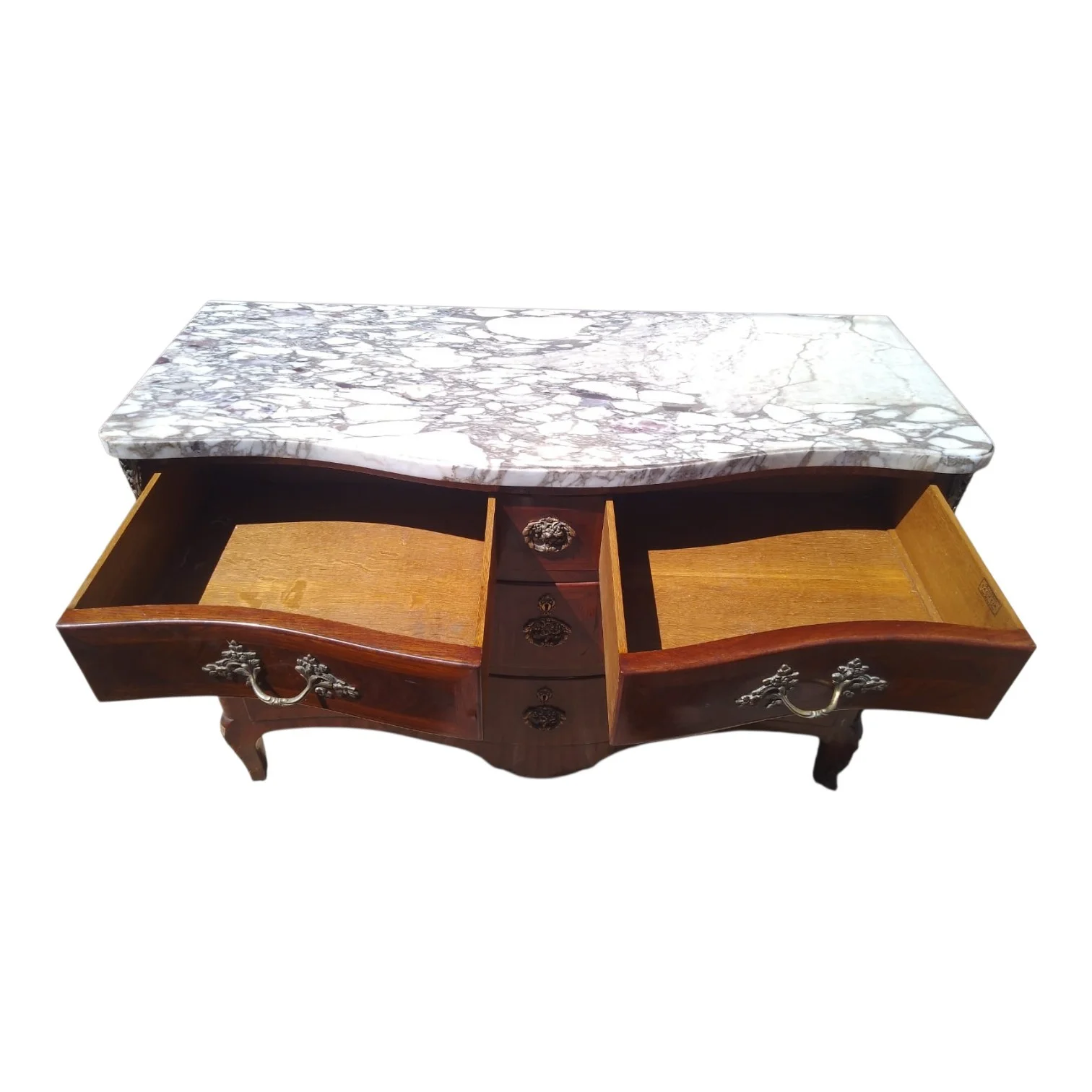 Cómoda francesa antigua estilo Luis XV madera y mármol — foto 5